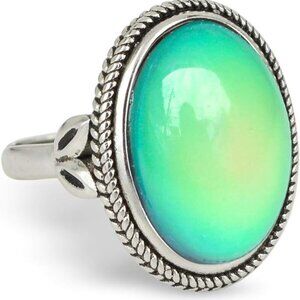 Vintage Mood Ring Brass Silver Plated Adjustable Color Change Jewelry
